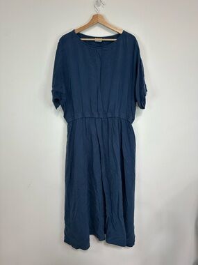 Relaxed Navy Midi Dress with Elastic Waist